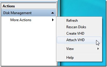 Attach VHD with Disk Management